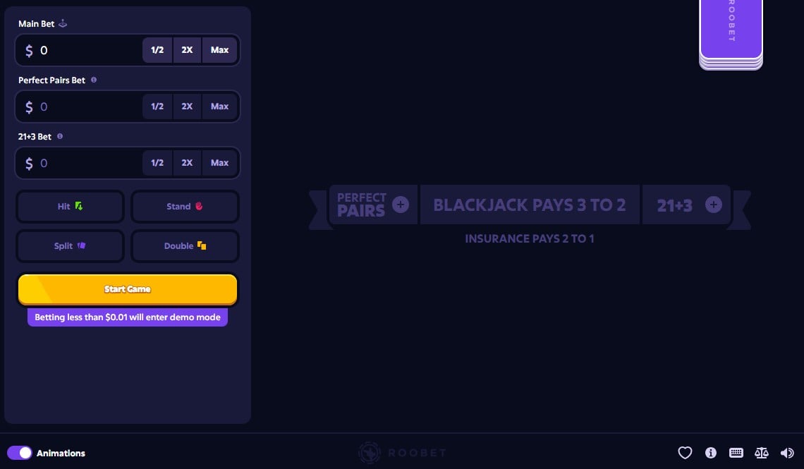 Roobet Games Blackjack Screenshot